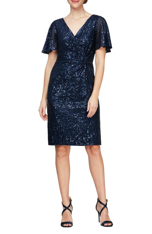 Alex Evenings Surplice V-Neck Minidress Navy at Nordstrom,