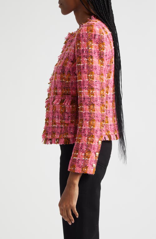 Shop L Agence L'agence Angelina Tweed Jacket In Fuchsia Pink/orange