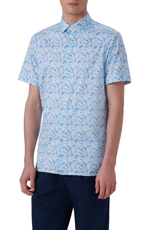 Bugatchi Milo OoohCotton Leaf Print Short Sleeve Button-Up Shirt Turquoise at Nordstrom,