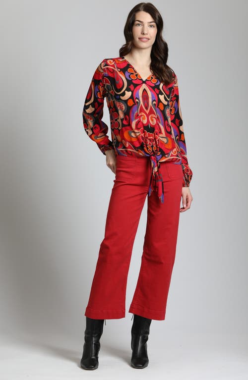 Shop Apny Print V-neck Tie Front Chiffon Top In Red Multi