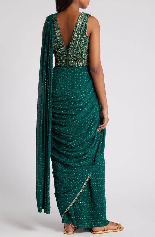 Shop Sani Zian Drape Saree In Emerald