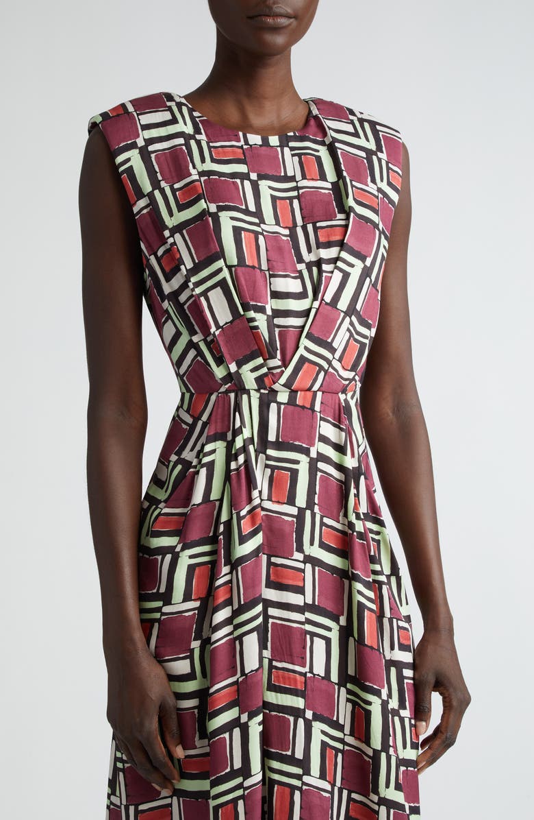ST. JOHN Geometric Print Sleeveless Knit Midi Dress, Alternate, color, Dark Claret Multi