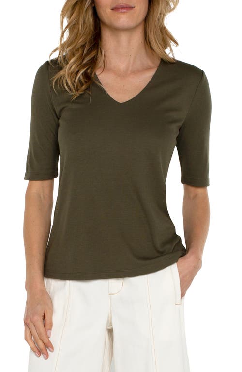 Shop Liverpool Los Angeles Double Layer V-neck Rib Top In Spanish Olive