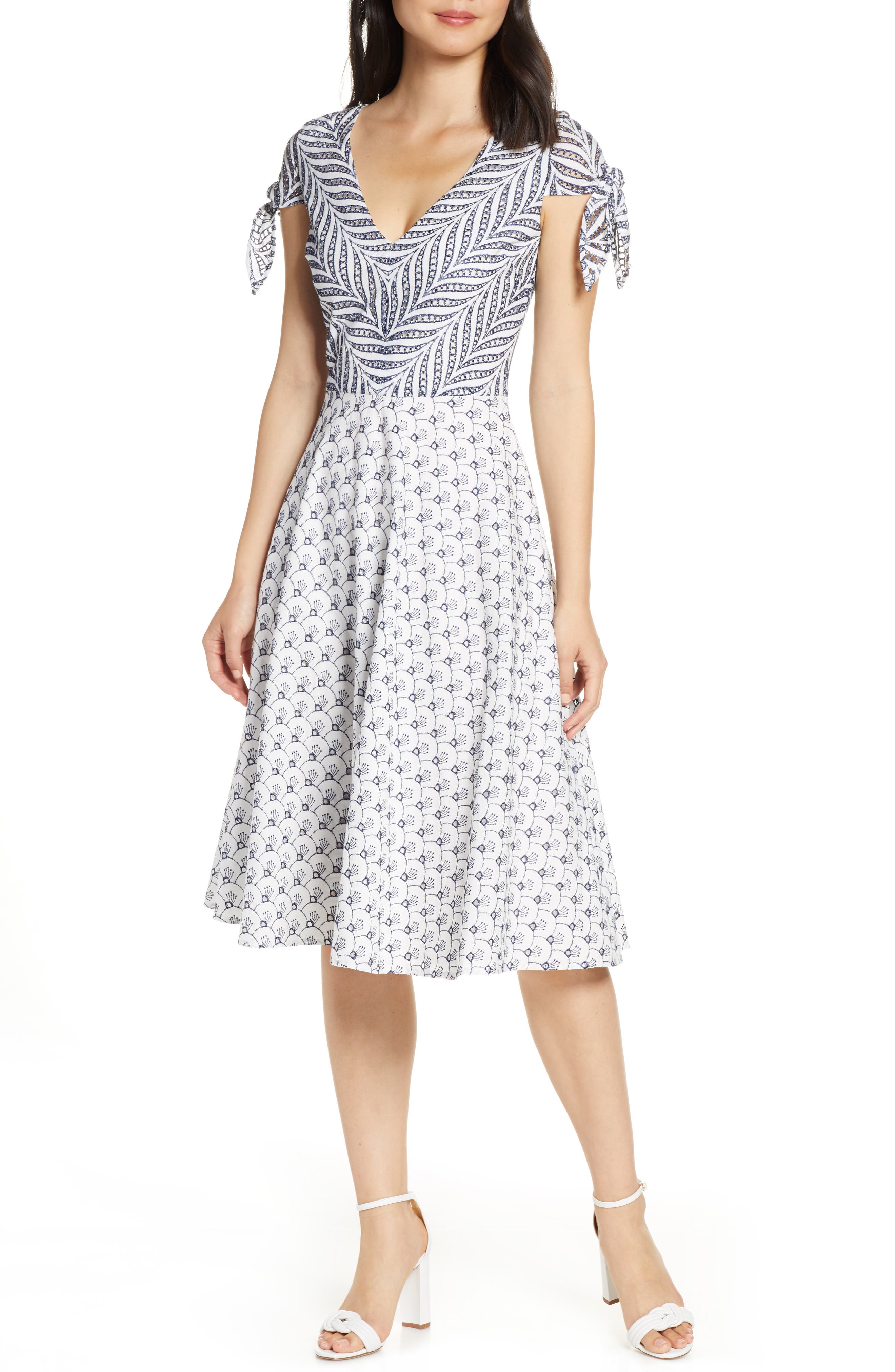 Mark + James By Badgley Mischka Eyelet Fit & Flare Dress, Blue
