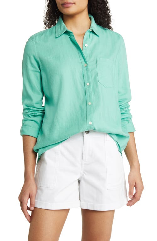 caslon(r) Casual Linen Blend Button-Up Shirt in Green Menthol