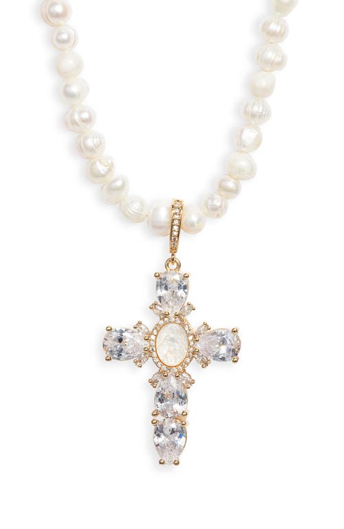 VIDAKUSH Virgin Mary Cross Pearl Necklace in Gold at Nordstrom, Size 16