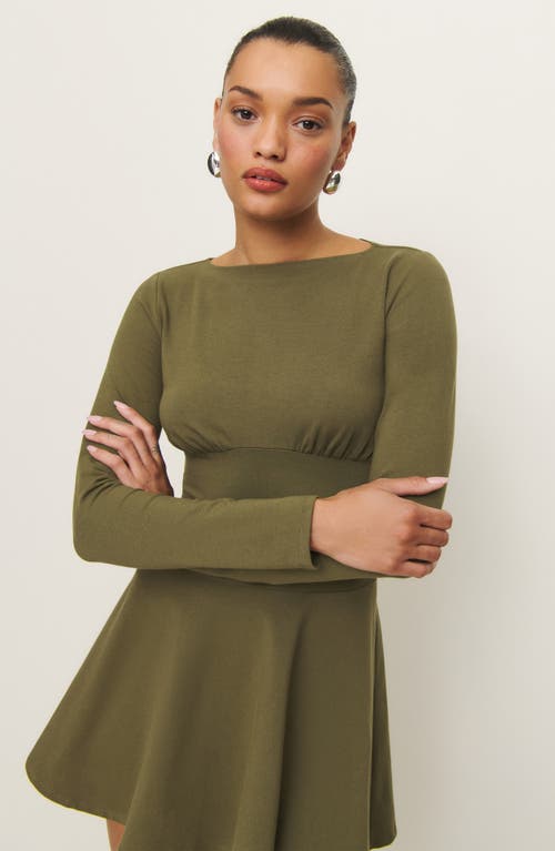 Shop Reformation Melissa Long Sleeve Fit & Flare Dress In Dark Olive