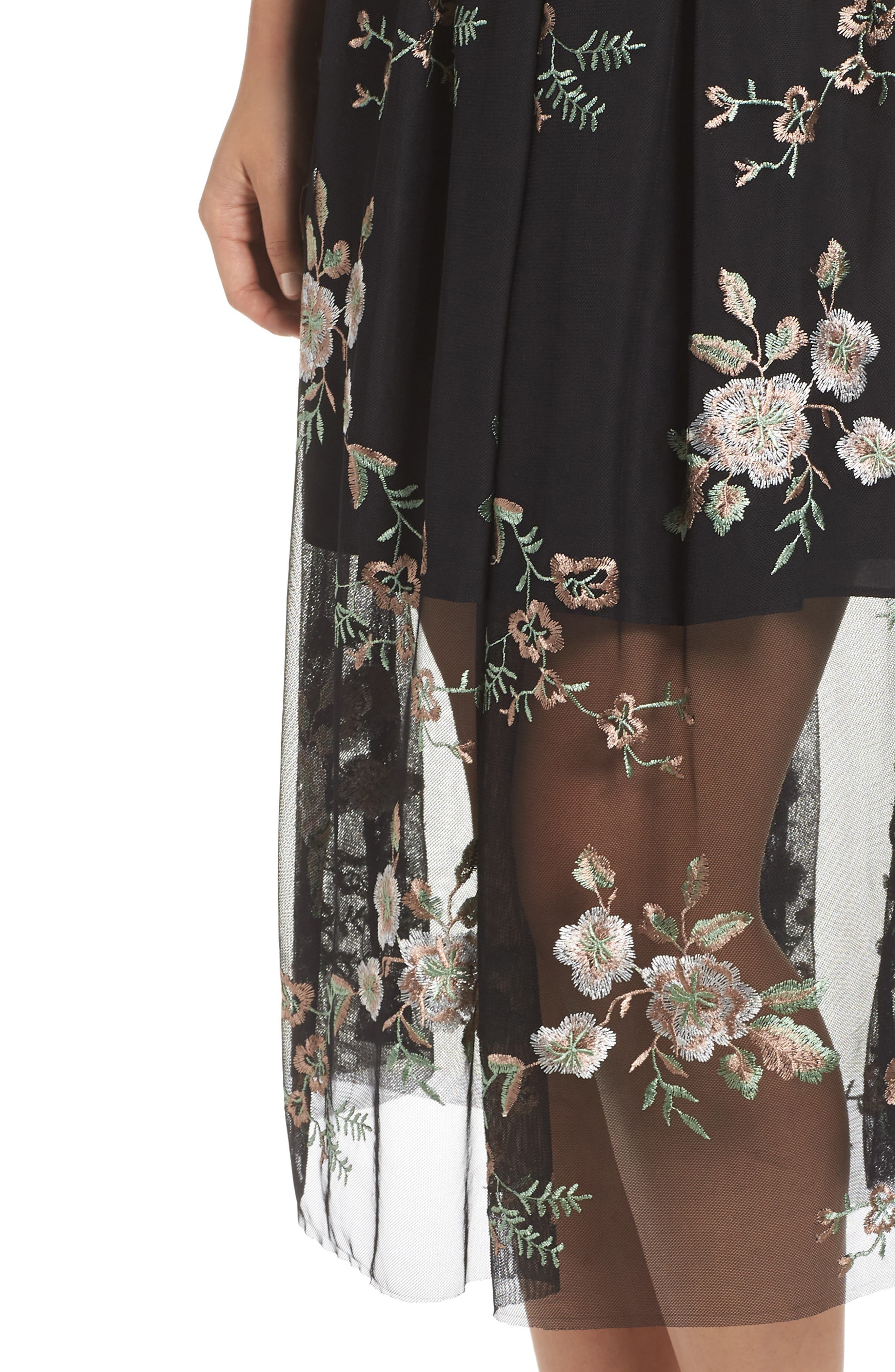 vince camuto floral embroidered mesh midi dress