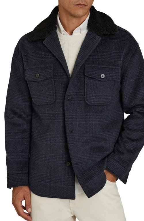 Reiss Pernix Glen Plaid Wool Blend Shirt Jacket in Navy 