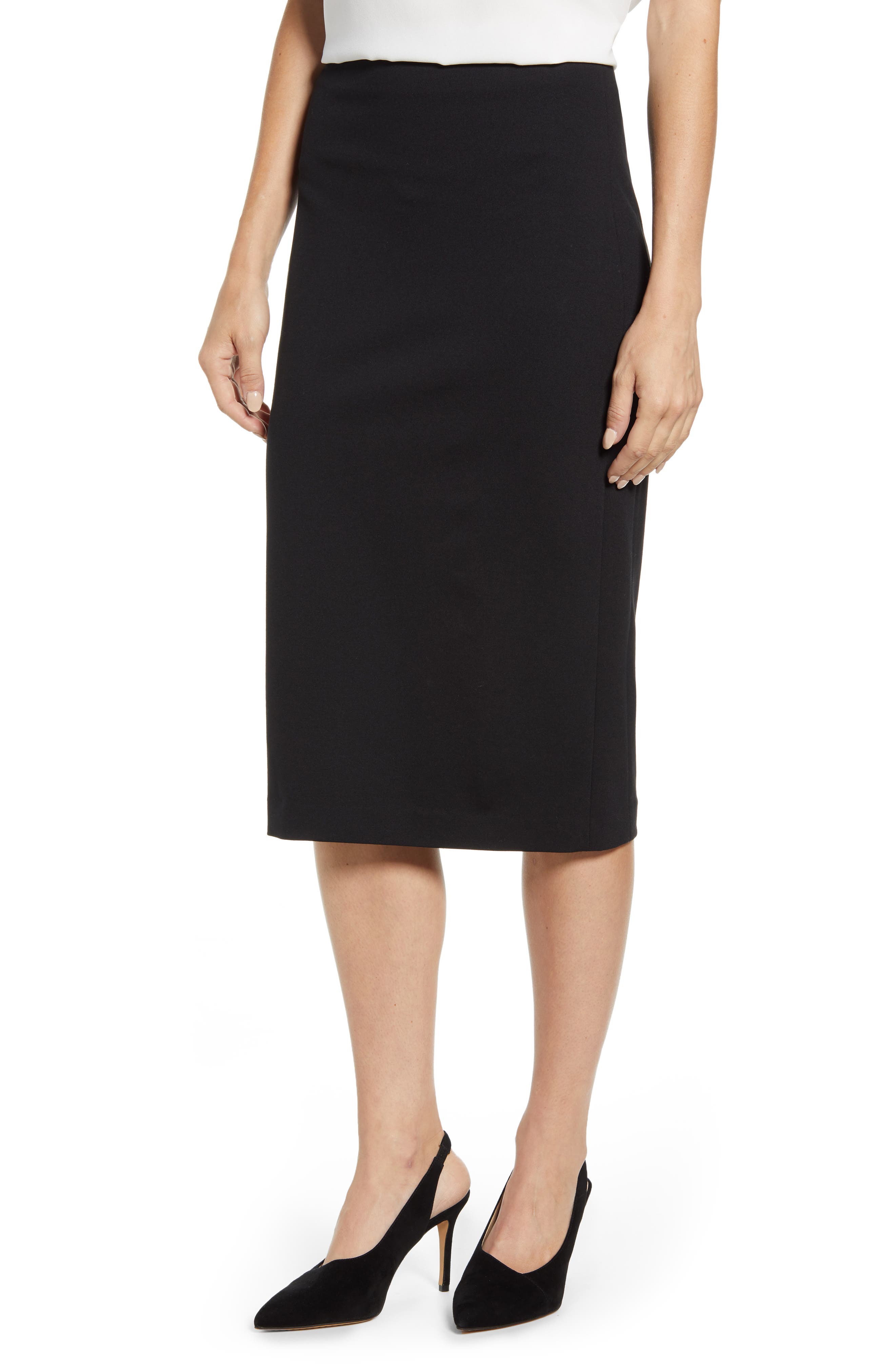 ponte midi pencil skirt