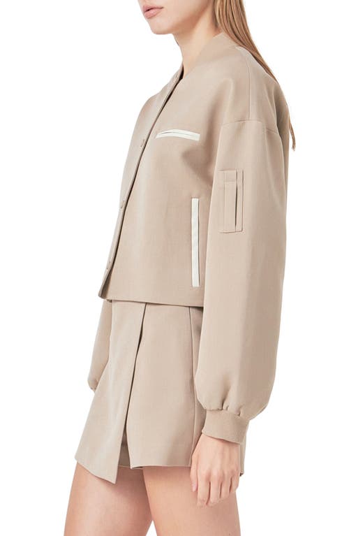 Grey Lab Crop Bomber Jacket In Taupe