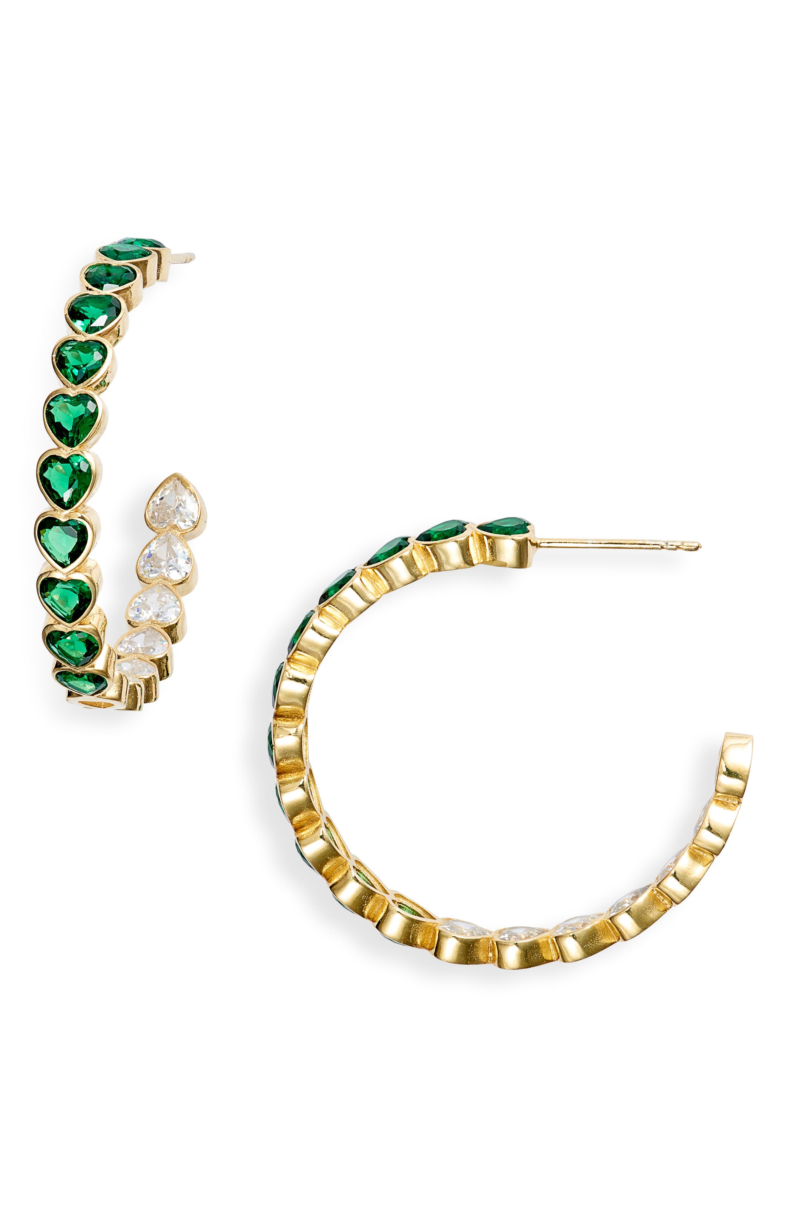 SHYMI Bezel Heart Inside Out Hoop Earrings in Gold/Green Cover