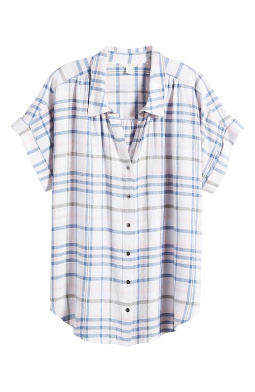 caslon(r) Stripe Camp Shirt in White- Blue Olivia Plaid