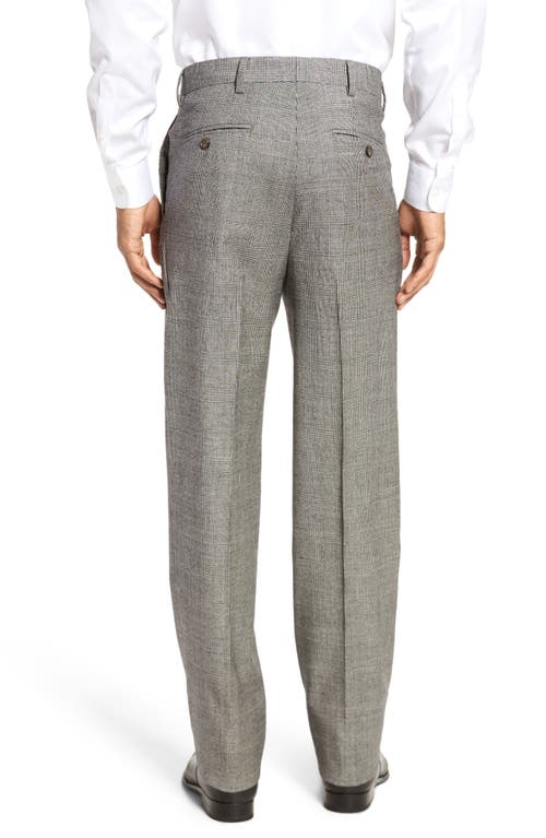 Shop Berle Touch Finish Flat Front Plaid Classic Fit Stretch Wool Dress Pants In Black/white