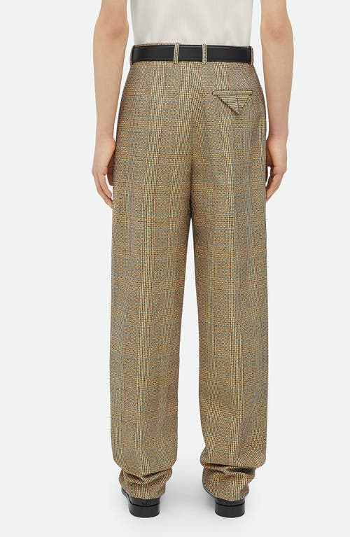 Bottega Veneta Distorted Prince Of Wales Plaid Wool Blend Pants In 1487 Beige/yellow/blue