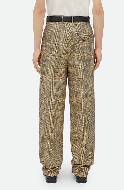 Shop Bottega Veneta Distorted Prince Of Wales Plaid Wool Blend Pants In 1487 Beige/yellow/blue