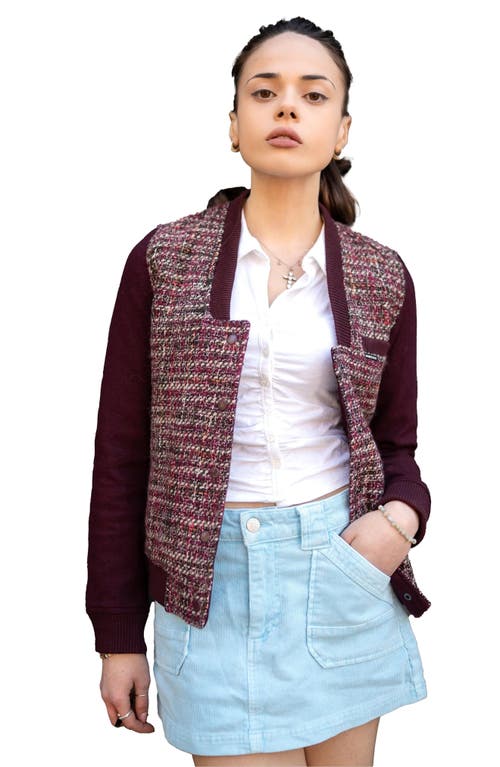 Shop Members Only Updated Tweed Varsity Jacket With Contrast Sleeve In Burgundy