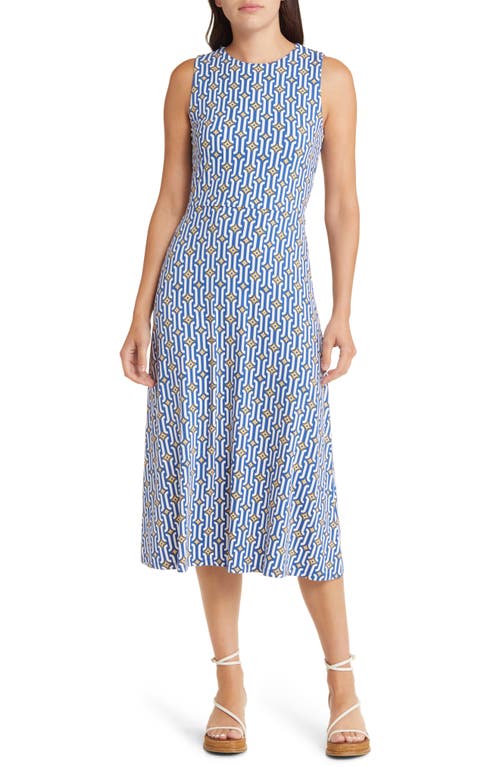 Boden Print Cutout Fit & Flare Dress in Sapphire Azure Geo