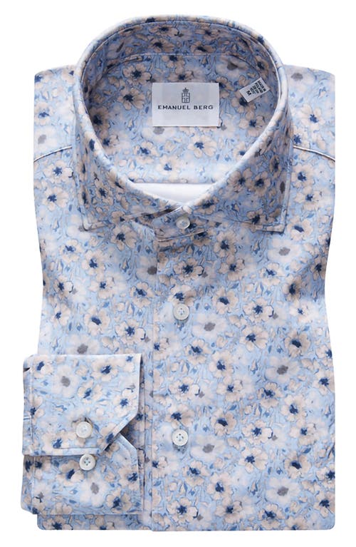Emanuel Berg 4Flex Slim Fit Floral Knit Button-Up Shirt in Bright Blue at Nordstrom, Size X-Large