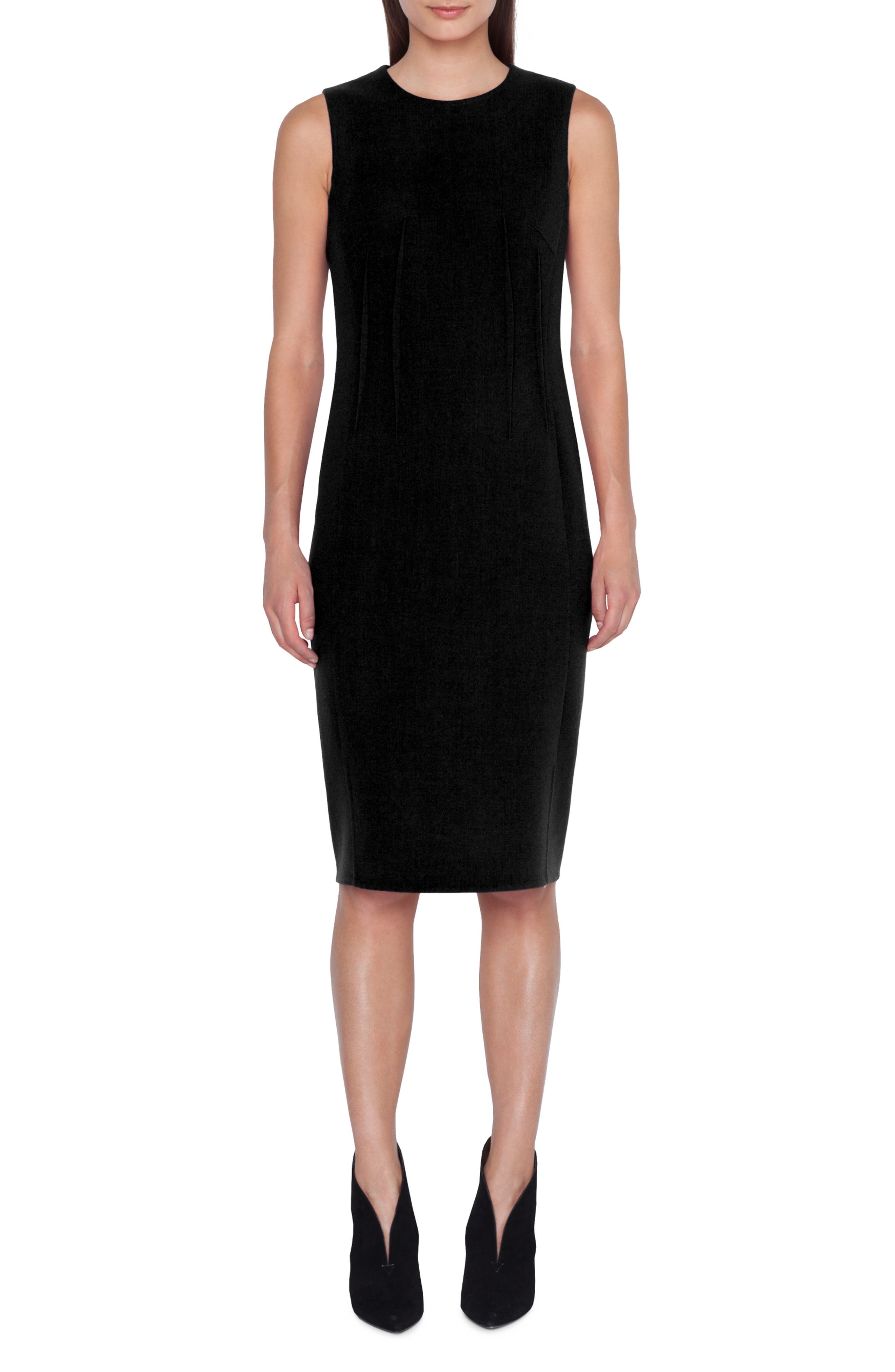 Akris Dart Detail Wool Crepe Sheath Dress, Black