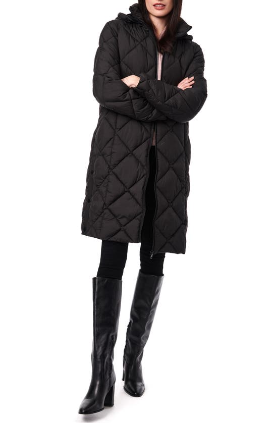 Bernardo Diamond Quilted Hooded Puffer Coat In Black
