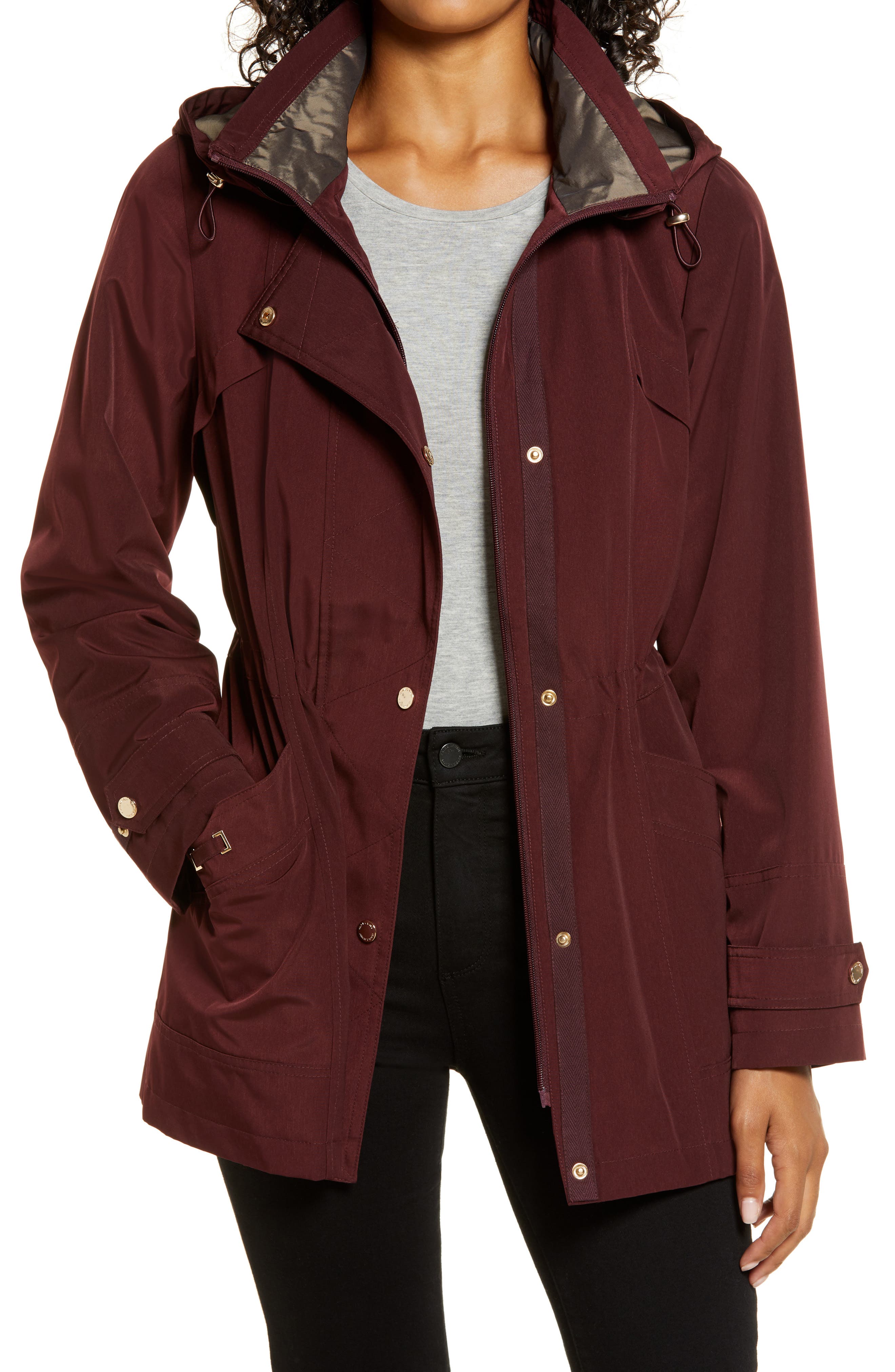 maroon rain jacket
