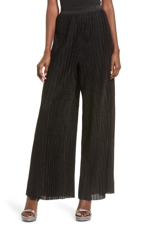 J. O.A. Metallic Pleated Wide Leg Pants in Black at Nordstrom, Size X-Small