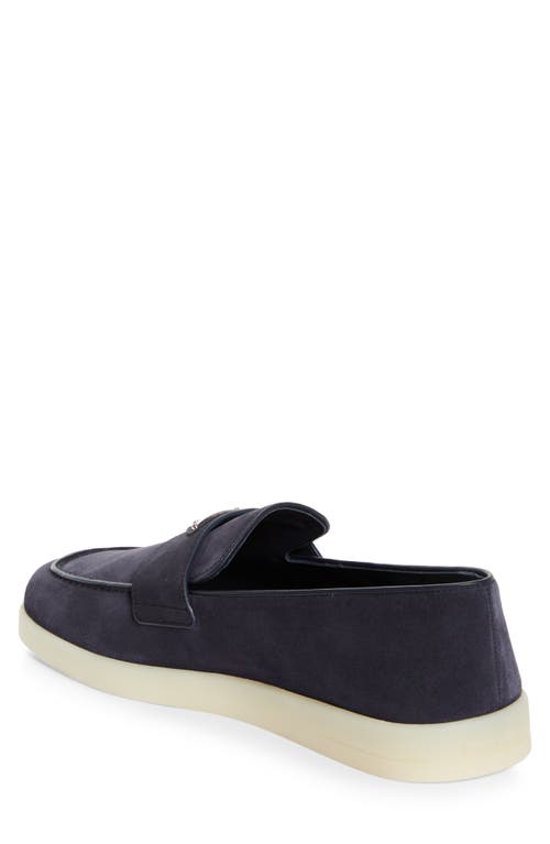 Prada Triangle-logo Suede Loafers In Bleu