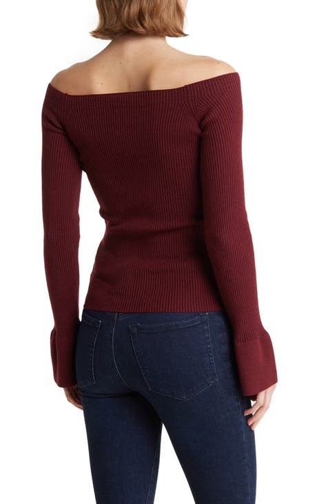 Off the Shoulder Wool & Cotton Blend Sweater