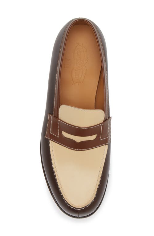 Shop Jm Weston 180 Penny Loafer In Dark Brown/ivory/brown