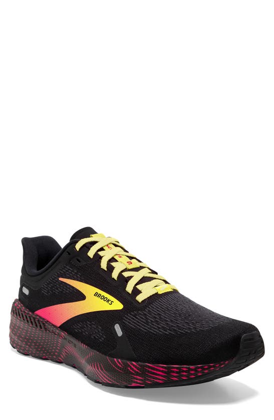 Brooks Launch Gts 9 Running Shoe In Black/ Pink/ Yellow