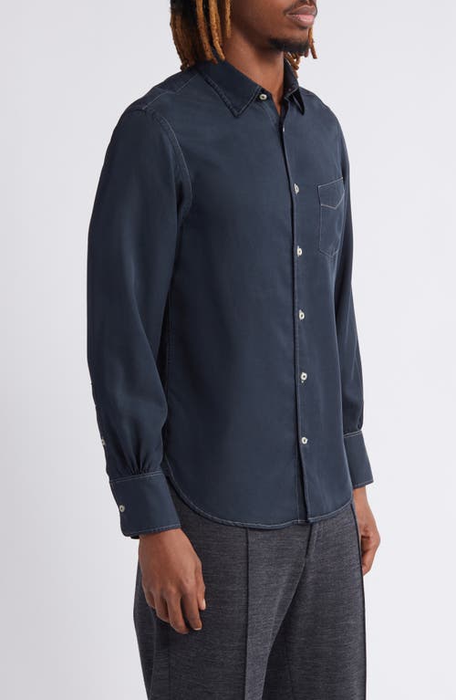 Shop Officine Generale Officine Générale Benoit Garment Dyed Button-up Shirt In Dark Navy