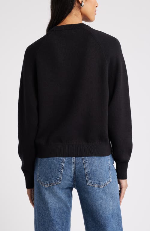 Shop Nordstrom Raglan Sleeve Cotton & Cashmere Blend Crewneck Sweater In Black Rock