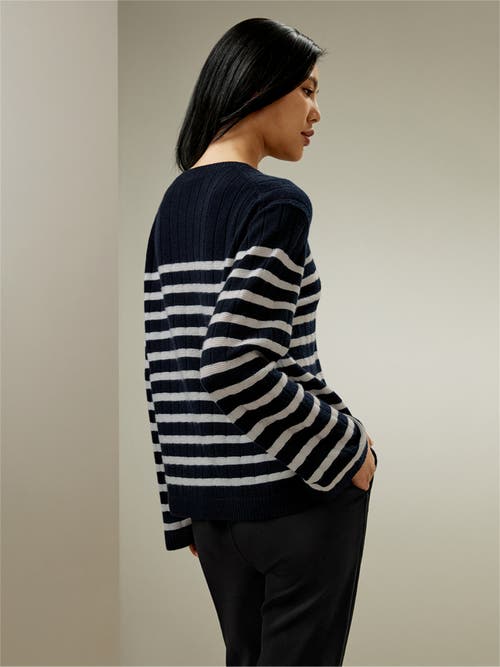 Shop Lilysilk Drop-shoulder Striped Cashmere Sweater In Blue And White Stripes