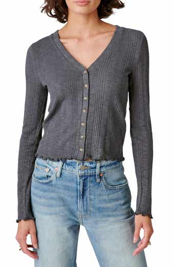 Lucky Brand Lace Detail Cotton Rib Henley Top In Huckleberry