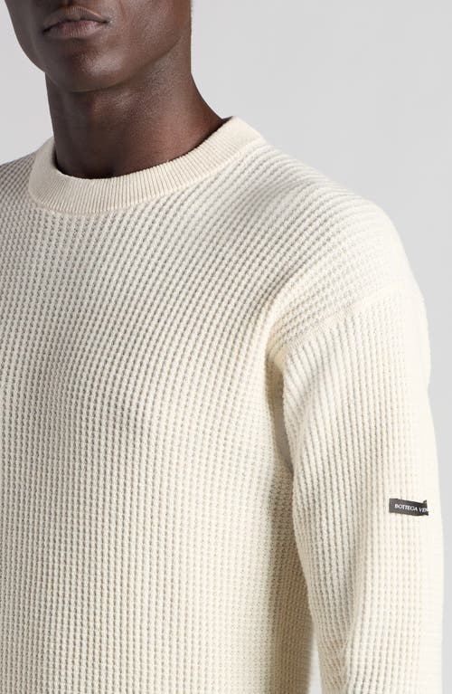 Shop Bottega Veneta Hemp & Cotton Waffle Knit Crewneck Sweater In 9300 Dove/chalk