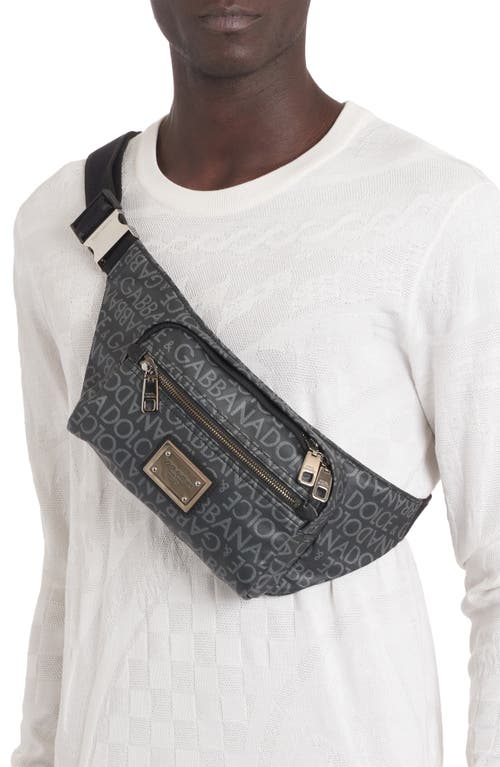 Shop Dolce & Gabbana Dolce&gabbana Logo Print Canvas Belt Bag In Black/grey