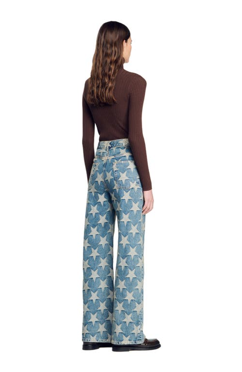 Shop Sandro Starry Jacquard Jeans In Blue Jean