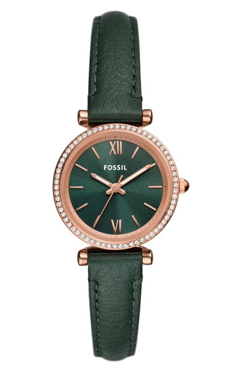 Shop Fossil Carlie Leather Strap Watch, 28mm In Green