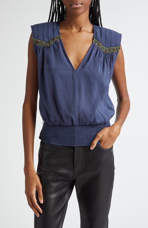 Shop Ramy Brook Millegan Bead Detail Smock Waist Top In Navy