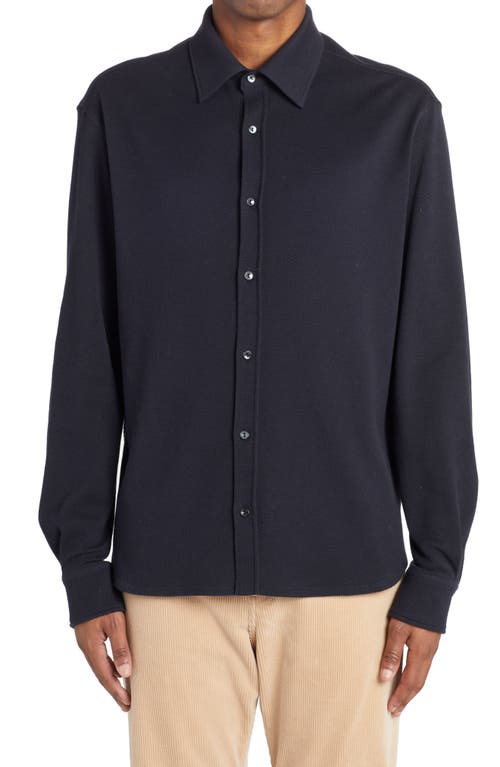 Agnona Cotton & Cashmere Piqué Button-Up Shirt in Eclipse