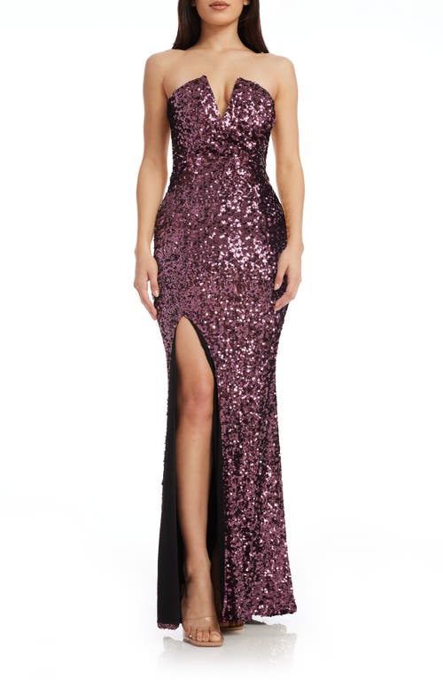 Shop Dress The Population Fernanda Sequin Strapless Gown In Deep Purple