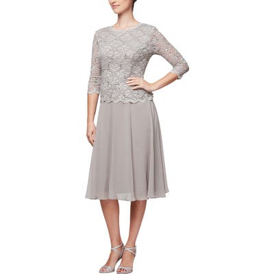 Alex Evenings Mock Two-Piece Tea Length Dress