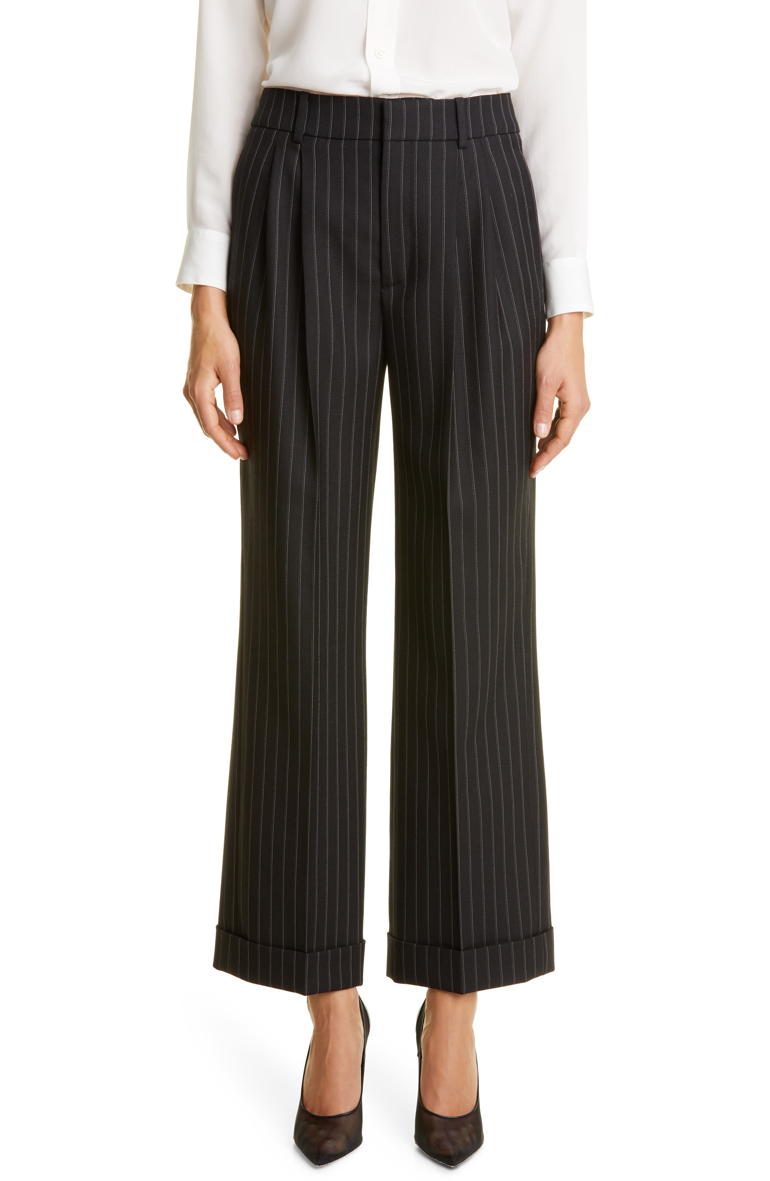 Saint Laurent Pinstripe Crop Wool Pants 