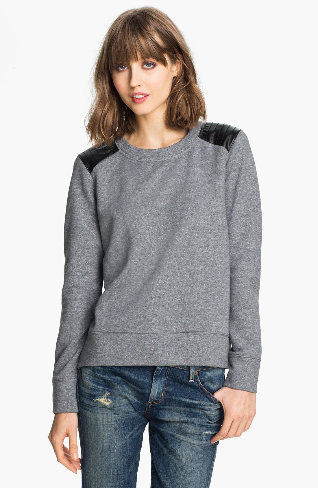 Trouvé Quilted Faux Leather Shoulder Sweatshirt Nordstrom
