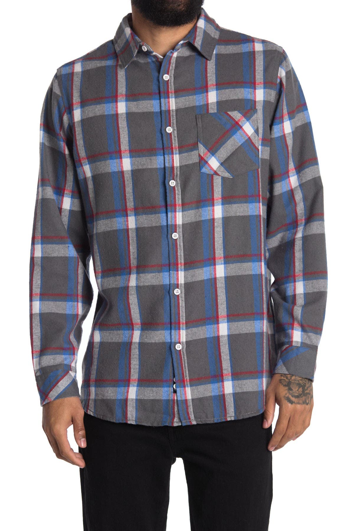 Burnside Plaid Flannel Shirt In Open Grey13