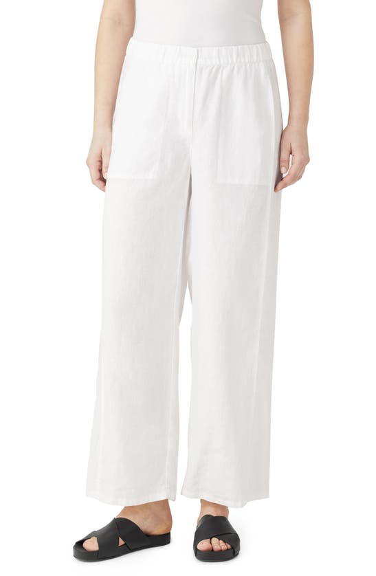 Eileen Fisher Wide Leg Organic Linen Ankle Pants In White