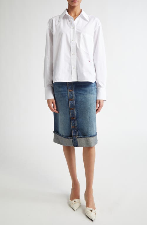 Shop Victoria Beckham Cuff Denim A-line Skirt In Heavy Vintage Indigo Wash