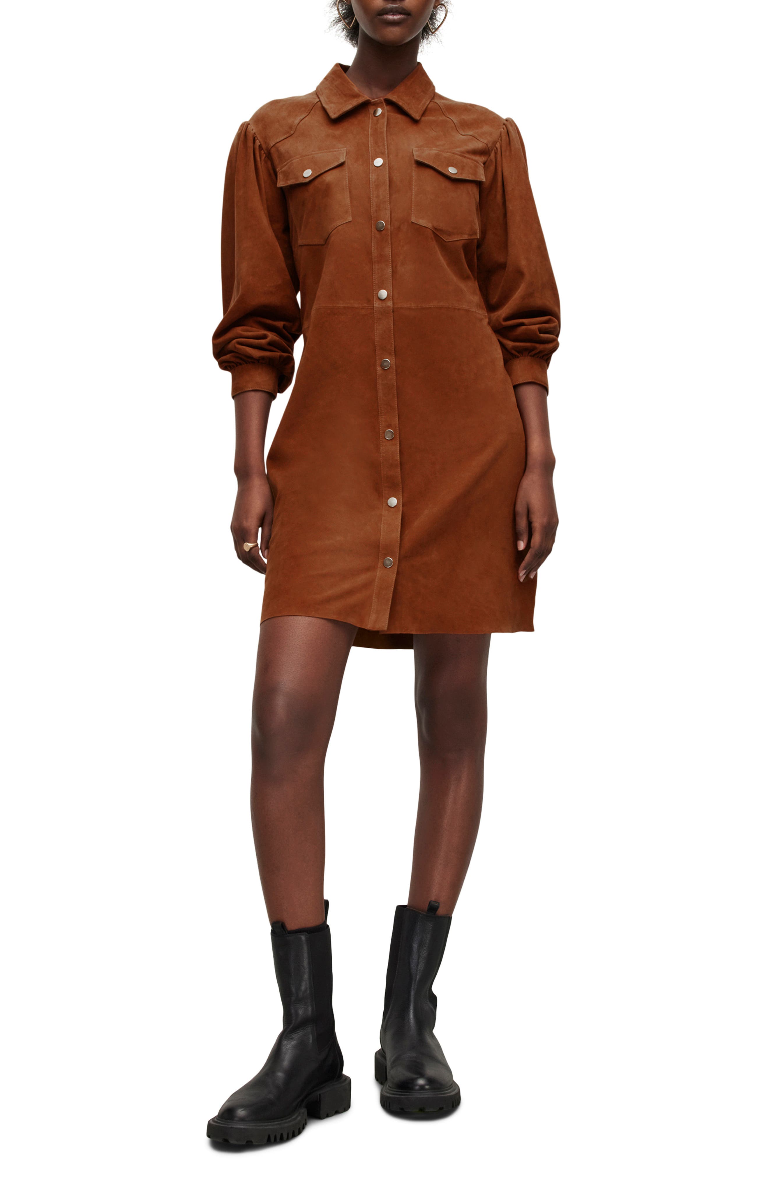 genuine leather long sleeve dresses