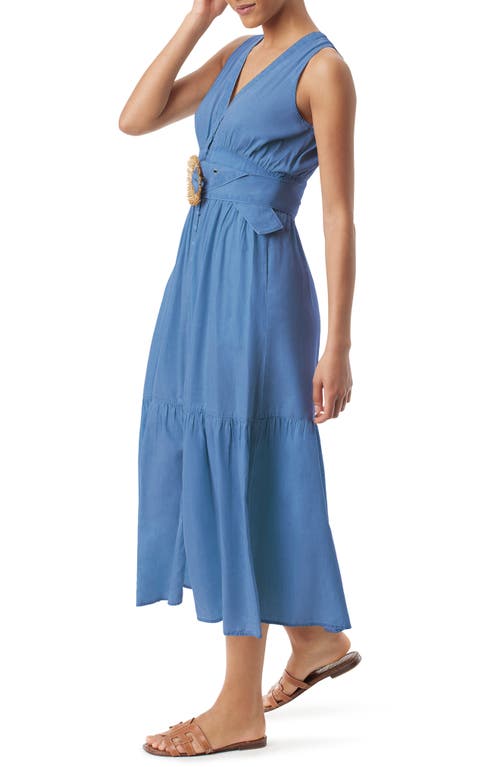 Shop Sam Edelman Selene Belted Cotton Blend Midi Dress In Heavenly Blue